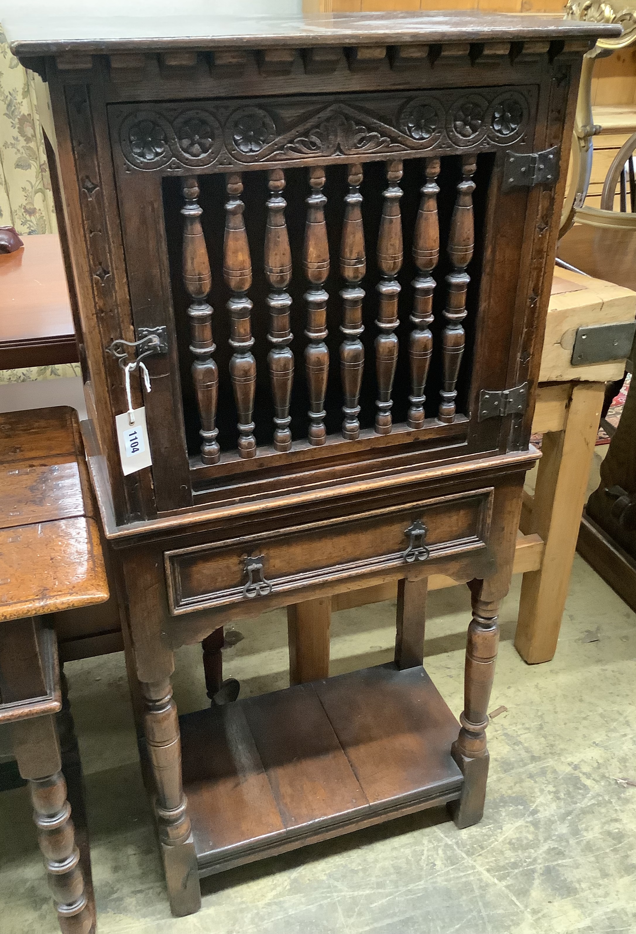 A 17th century style oak dole cupboard or food hutch